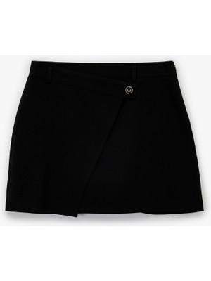 Koton Viskon Karışımlı Düğmeli Slim Fit Kruvaze Mini Şort Etek