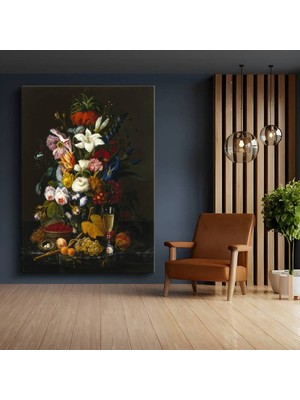 Jan Van Huysum Çiçek Meyve Sanat Kompozisyonu Kanvas Tablo Duvar Tablosu Dekoratif Ressam Tablosu