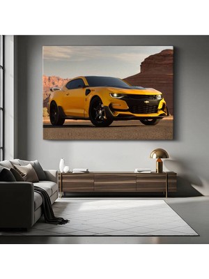 Chevrolet Camaro Sarı Amerikan Kanvas Tablo Muscle Car Detroit Gücü Tablo