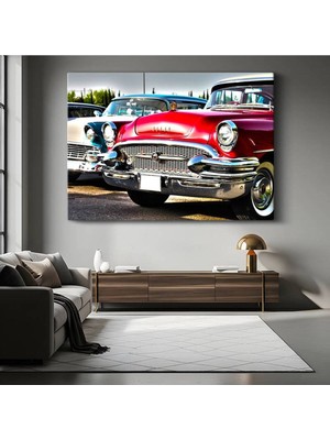Amerikan Arabaları Buick Chevrolet Kanvas Tablo Nostaljik Koleksiyon Detroit Tablo