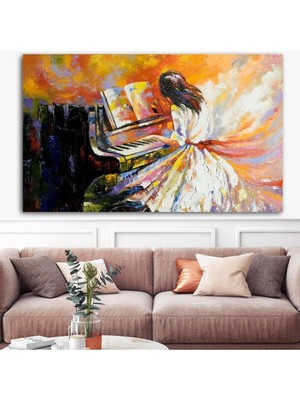 Extra Dev Boyut Piyano Çalan Kadın Tablo Hd Dijtal Baskı Yatay Kanvas Tablo 138