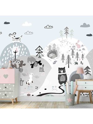 Dreamwall Çocuk Odası Sevimli Hayvanlar Desenli Silinebilir Tekstil Duvar Kağıdı