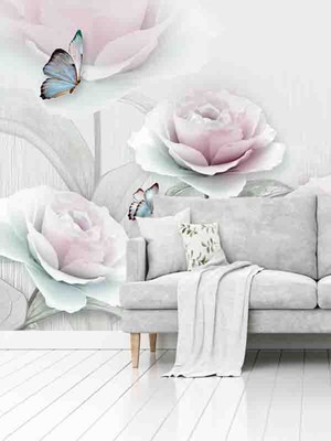Dreamwall Güller ve Kelebek Desenli Silinebilir Sağlıklı Tekstil Duvar Kağıdı