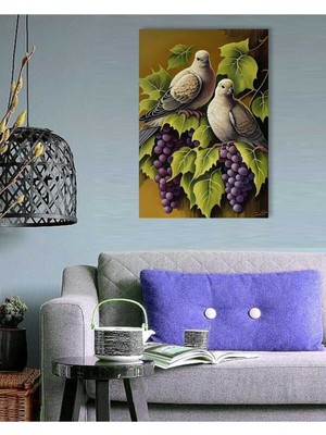 GülsenArt Güvercin ve Üzüm Görselli Hd Baskı Kanvas Tablo Hd Dijital Baskı Dikey Kanvas Tablo 53