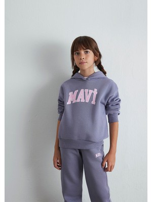 Mavi Mavi Logo Baskılı Kapüşonlu Mor Sweatshirt 7610035-88095