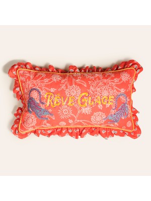 Zsa Zsa Zsu Ghunı Fırfırlı Nakışlı Pamuk Dolgulu Kırlent 30x55 Cm Turuncu