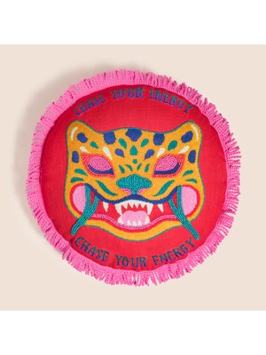 Zsa Zsa Zsu Ghunı Saçaklı Nakışlı Pamuk Dolgulu Kırlent 40 Cm Kırmızı