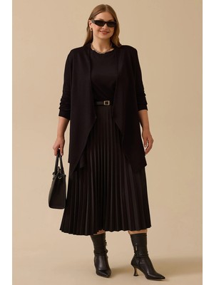 Galaxi Kadın Büyük Beden Asimetrik Kesim Triko Hırka 4004 Siyah