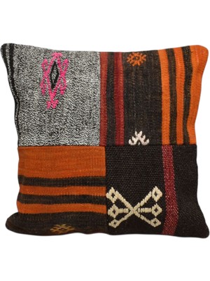 Kilim Antik El Dokuma Kırkyama Patchwork Kilim Kırlent Yastık Kılıfı 0254 - Yeni - Çok Renkli