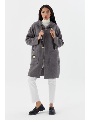 Shopping Shop Kapüşonlu Cepli Uzun Hırka Antrasıt