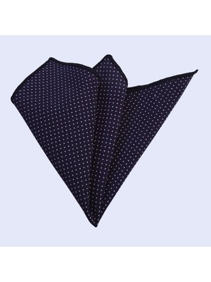 Exve Exclusive Lacivert Üzeri Lila Puantiye Desenli Pamuk Cep Aksesuarı Yaka Mendili