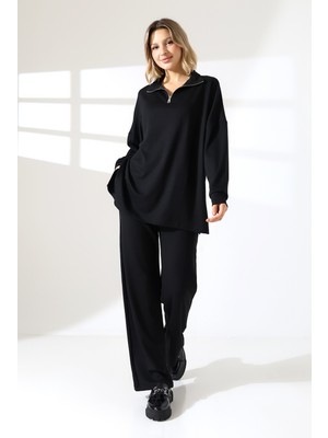 Lubiti Kadın Tesettür Dik Yaka Fermuarlı Eşofman Alt Üst Takım