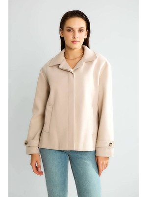 Robin D99752 Düğme Detaylı Kadın Kısa Kaşe Kaban