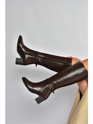 Fox Shoes V973600509 Kahverengi Kalın Topuklu Kadın Çizme