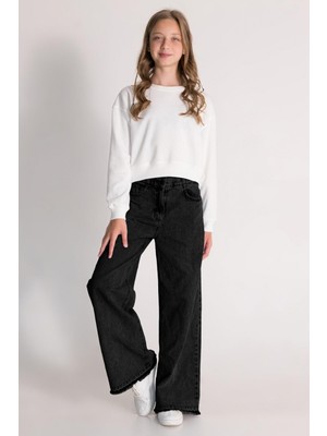 Mojo Bebek Mojo Kız Çocuk 9-14 Yaş Bol Paça Denim Pantolon 2985 Füme