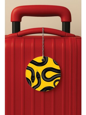 Nurdic Desenli Baskılı Pleksi Zincir Aparatlı Bavul Etiketi Valiz Etiketi Yılan Portre