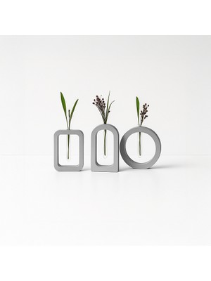 Tuffy Design Minimalist Dekoratif Beton Tüplü 3'lü Vazo Set - Gri