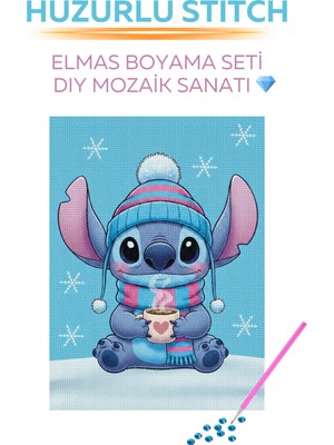 Brextco Store Kar Taneleri Altında Huzurlu Stitch Figür Brextco Diamond Art Elmas Boyama Seti | Dıy Mozaik Sanatı