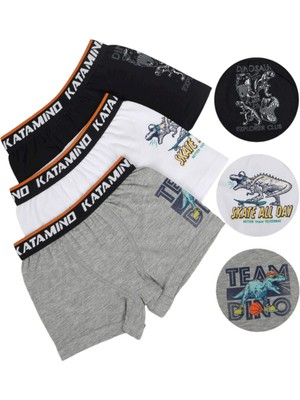 Katamino Erkek Çocuk Dinazor Baskılı İkili Boxer Set 128279 Gri-Beyaz