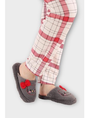 Liger Hellokitty Figürlü Sıcak Tutan Kışlık Kadın Ev Terliği Füme - Kırmızı