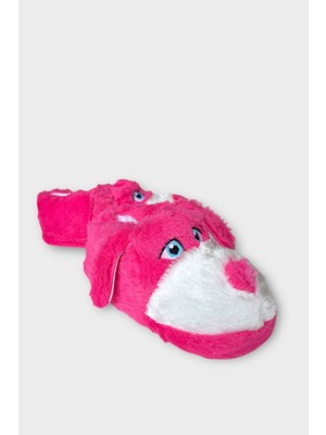 Liger Unisex Sevimli Köpek Figürlü Kaymaz ve Ses Yapmaz Taban Ev Panduf Fuşya