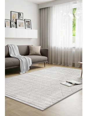 Saraz Halı Yalın Bukle Salon Halısı Hav Vermez Mutfak Halısı  Çocuk Odası Halısı Koridor 5579 Krem