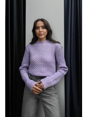 Havoş Lila Tuti Saç Örgülü Kazak