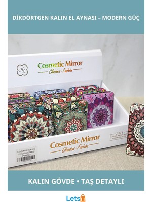 Letsii Taşlı Şık Dikdörtgen Kalın El Aynası