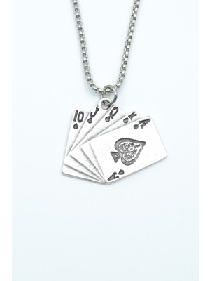 IDR Poker İskambil Gümüş Kaplama Örme Zincir Kolye