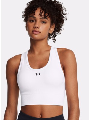 Under Armour 1384419-100-VANISH Beyaz Seamless Mid Bra Kadın Sporcu Sütyeni Orta Destekli Nefes Alabilir Kumaş