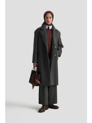 Armine Kruvaze Yaka Kaşe Kaban 25KD1122 Antrasit