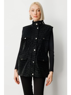 Ekol Kadın Peluş Astarlı Kapak Cepli Yelek 8503 Black