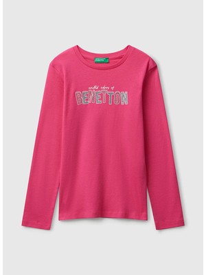 Benetton Baskılı Pembe Kız Çocuk T-Shirt 3I9WC10Q2