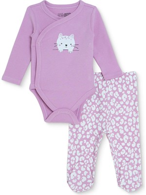 Hellobaby Kız Bebek Zıbın Body-Patikli Alt Interlok Bisiklet Yaka Uzun Kol Patikli Paça