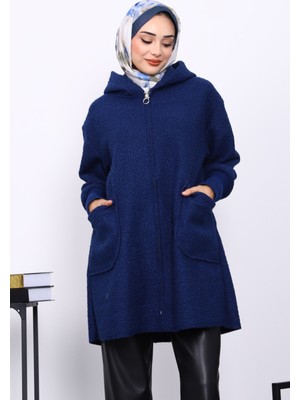 İmaj Butik Lacivert Fermuarlı Cepli Buklet Kaban