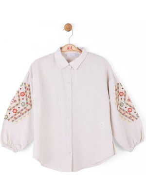 Nk Kids Kız Çocuk Kolları Işlemeli Keten Gömlek 36417 Krem