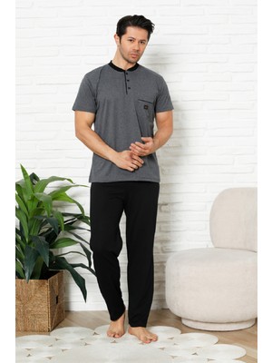 Enisena Erkek %100 Pamuklu Pijama Takımı-3 Düğmeli-Yaka Cepli 12384