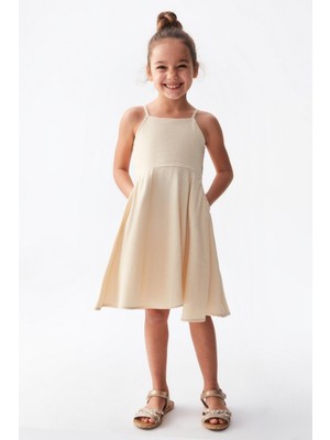 Nk Kids Kız Çocuk Petek Doku %100 Pamuk Elbise 76503 Krem