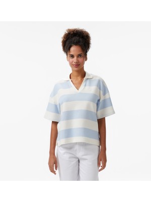 Nautica Kadın Mavi Regular Fit Çizgili Polo Yaka T-Shirt