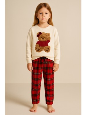 Kız Çocuk Teddy Pantolon Pijama Altı Kırmızı