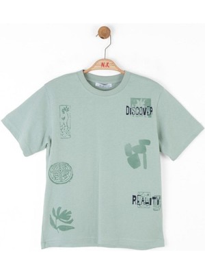 Nk Kids Erkek Çocuk 8-14 Yaş %100 Pamuk Desenli T-Shirt 48351 Mint
