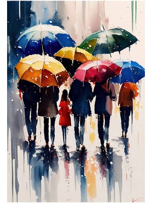 GülsenArt Renkli Şemsiyeler Hd Dijital Baskı Dikey Kanvas Tablo Oturma Odası Ofis Dekorasyonu