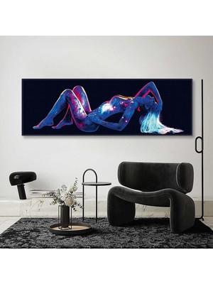 GülsenArt Uzanan Model Galaksi Uzay Yıldızlar Yatay Panaromik Hd Baskı Kanvas Tablo