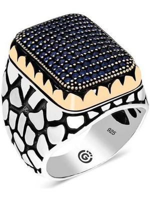 Gumush Hk Gümüş Erkek Yüzük Lacivert Zirkon Taşlı Kare |Gümüş Takı Hediyelik Ürünler