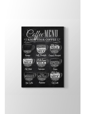 GülsenArt Kahve Menüsü Tablosu Hd Dijital Baskı Dikey Kanvas Tablo Cafe Dekor Işyeri Restoran Tablo