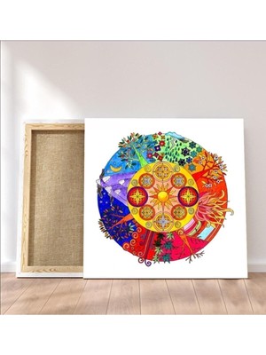Sri Yantra Yaşam Çiçeği Temalı Hd Dijital Baskı Kare Kanvas Tablo Bolluk Bereket Şans Doğurganlık