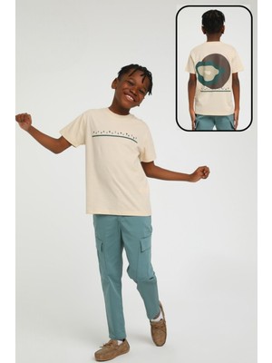 Jacklions Jack Lions Erkek Çocuk Sırt Baskılı %100 Pamuk T-Shirt 1717 Bej
