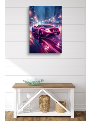 Dekoratif Pembe Detaylı Modern Araba Yağlı Boya Görünümlü Hd Dijital Baskı Dikey Kanvas Tablo 646