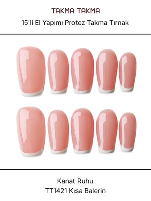 Takma Takma 15'li Pembe Kısa Balerin TT1421 Tekrar Kullanılabilir El Yapımı Protez Takma Tırnak - Pembe-M