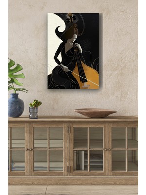 GülsenArt Modern Çello Çalan Kadın Yağlı Boya Görünümlü Hd Dijital Baskı Dikey Kanvas Tablo 5121
